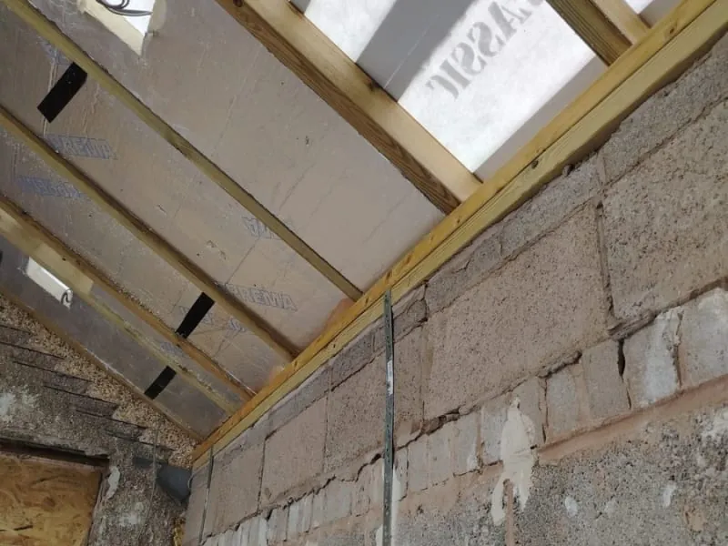 Roof joists installed over blockwork walls on a build in Carlisle